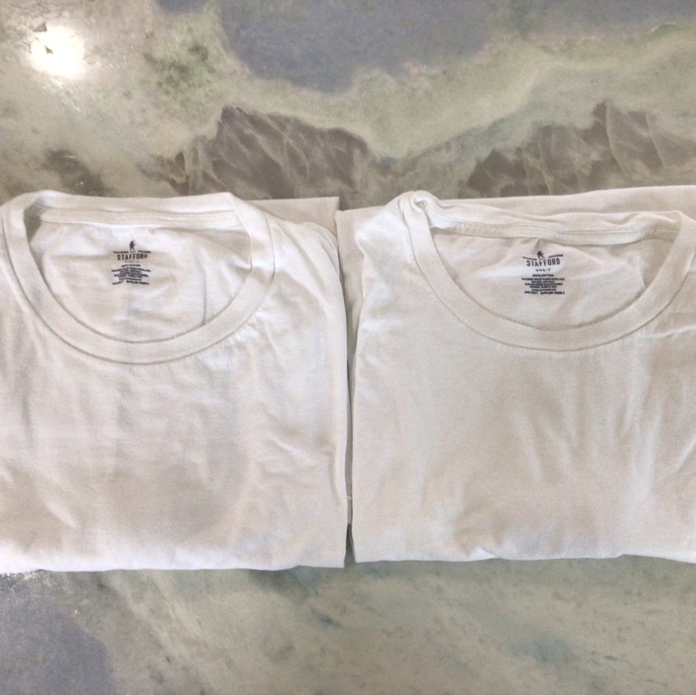 Stafford (JCPenny) white crew neck T-shirts. Size 4XLT. Big & Tall. Two shirts.